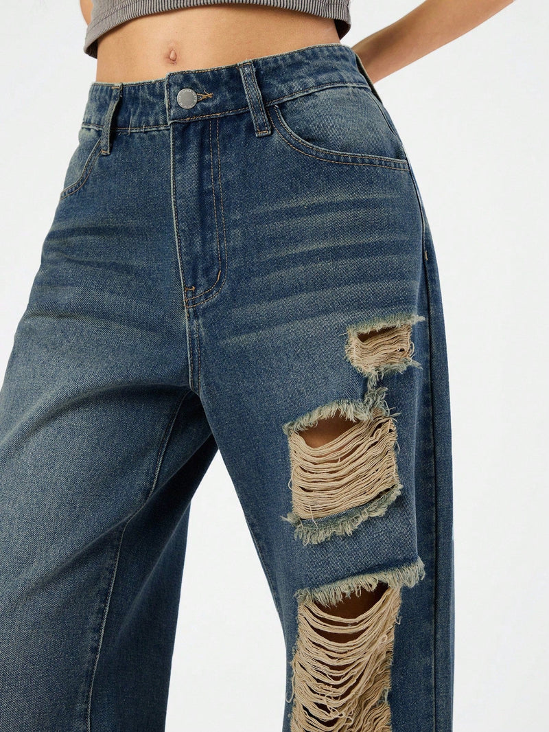 Forever 21 Jeans De Mezclilla Desgastados Con Bolsillos Para Mujer