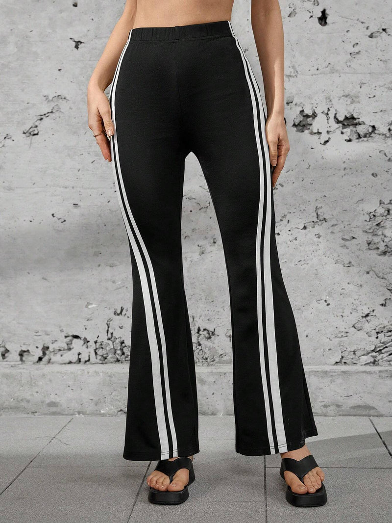 Essnce Pantalones Acampanados De Verano Para Mujer Con Parches A Rayas Y Corte Lateral Con Cintura Elastica, Comodos Y Adecuados Para Deportes Casuales