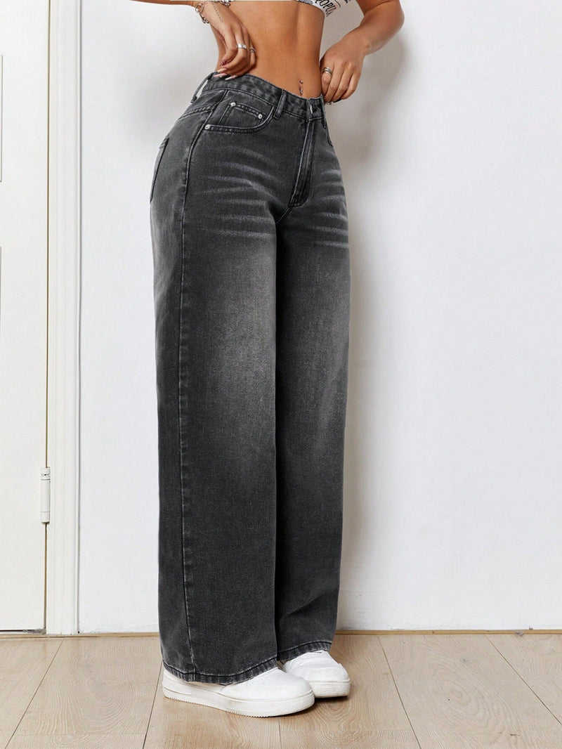 PETITE Jeans Con Diseno De Bigotes De Gato Casuales Y Sueltos Para Mujer