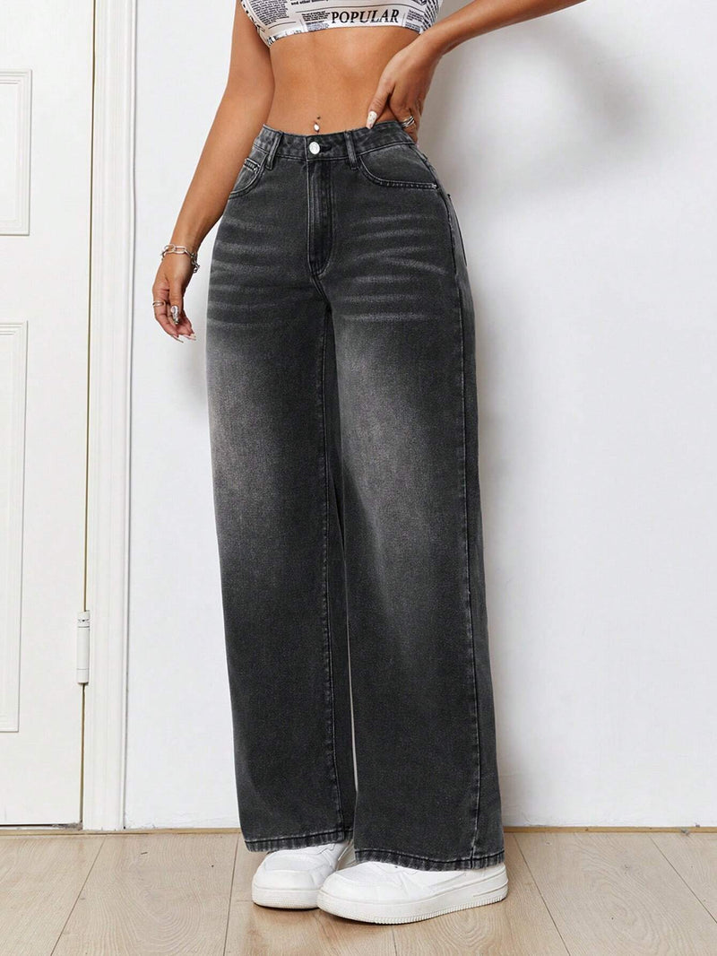 PETITE Jeans Con Diseno De Bigotes De Gato Casuales Y Sueltos Para Mujer