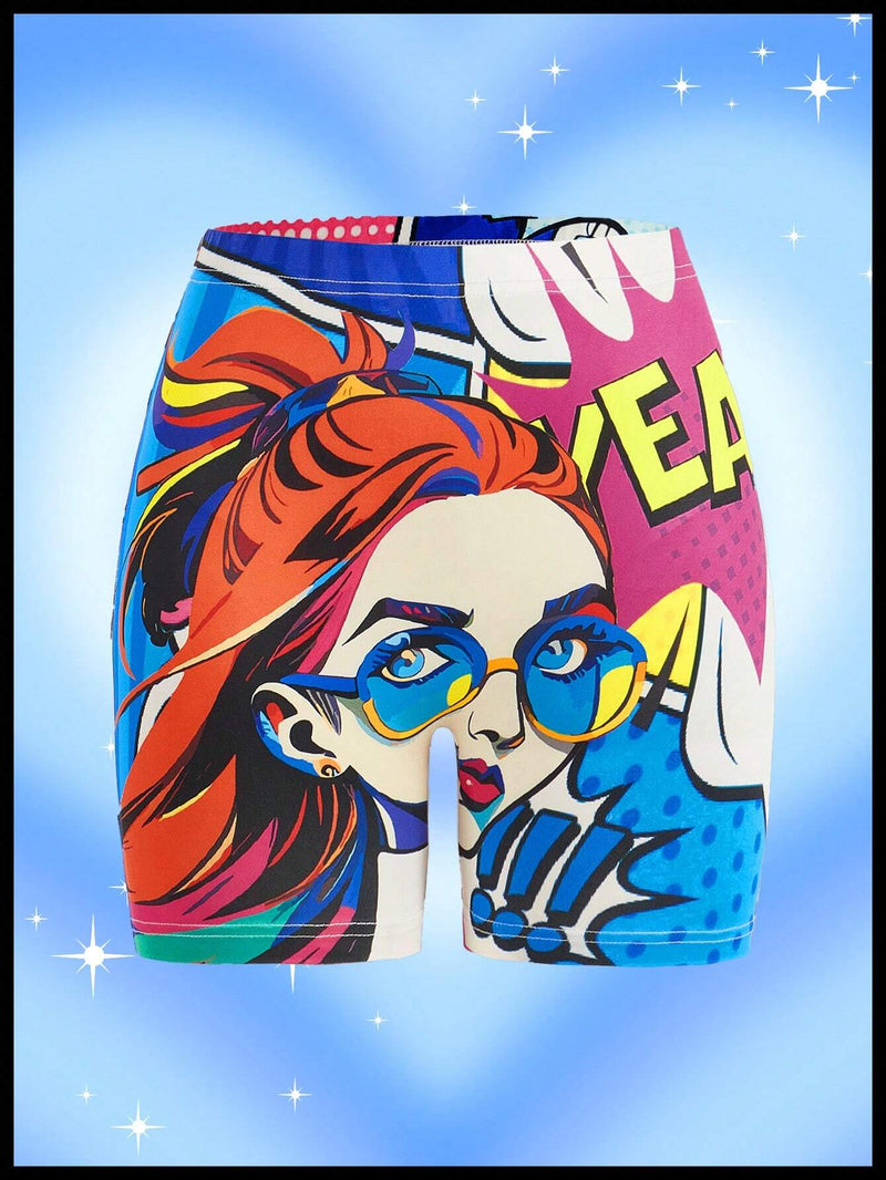 Neu Pantalones Cortos Divertidos Con Estampado De Manga De Dopamina, Verano Para Mujeres