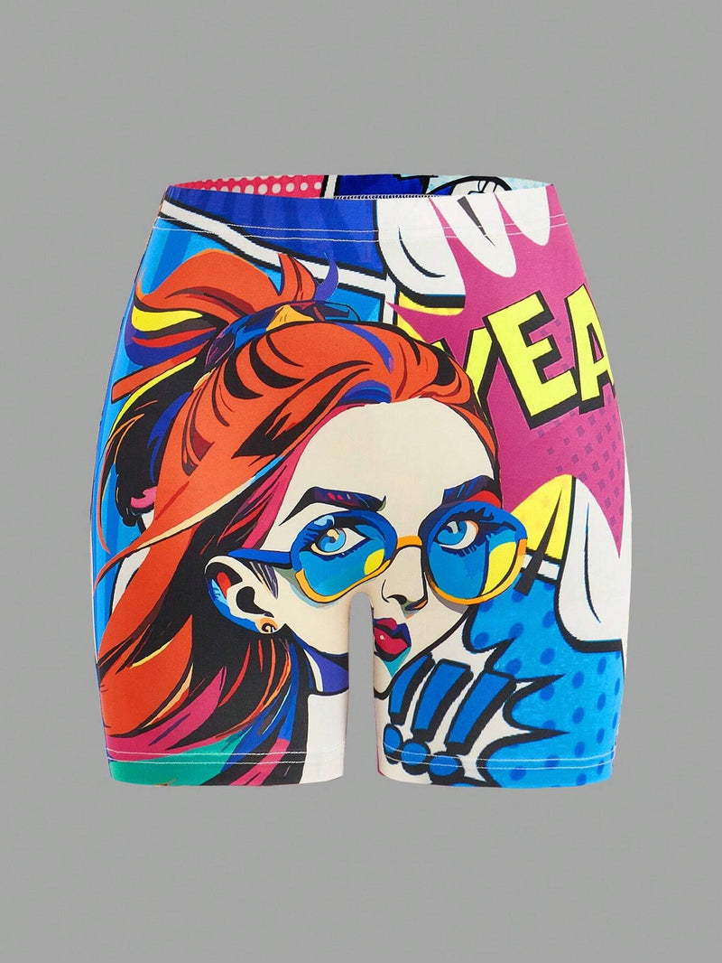 Neu Pantalones Cortos Divertidos Con Estampado De Manga De Dopamina, Verano Para Mujeres