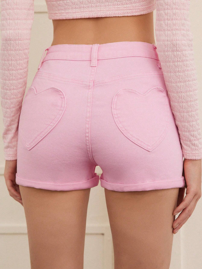 Forever 21 Shorts De Mezclilla De Mujer Con Patron De Corazon Rosado De La Llamada De Los Anos 90