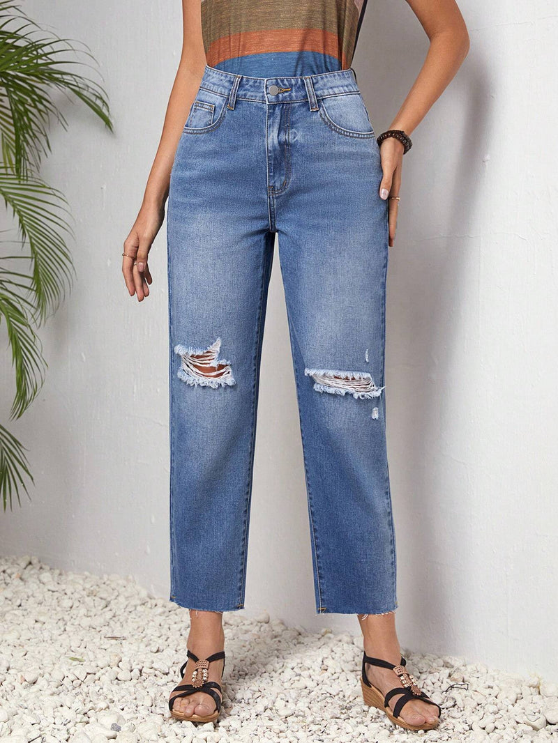 LUNE Jeans Desgastados De Mujer Con Bolsillos Insertados