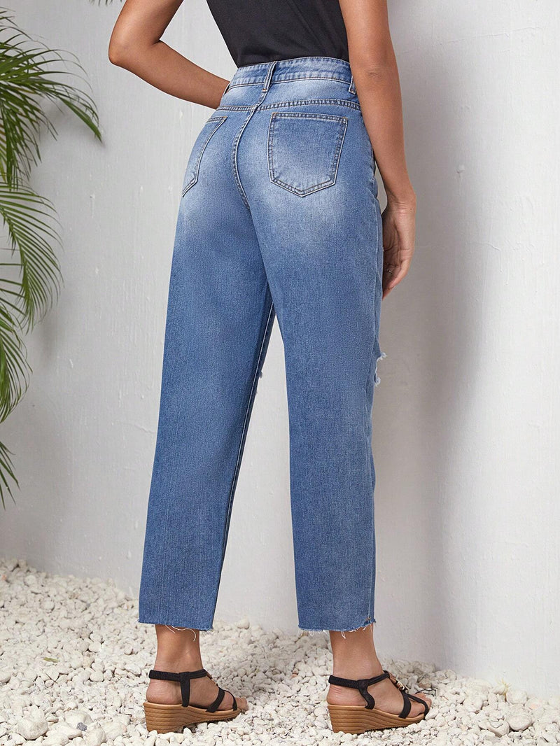 LUNE Jeans Desgastados De Mujer Con Bolsillos Insertados