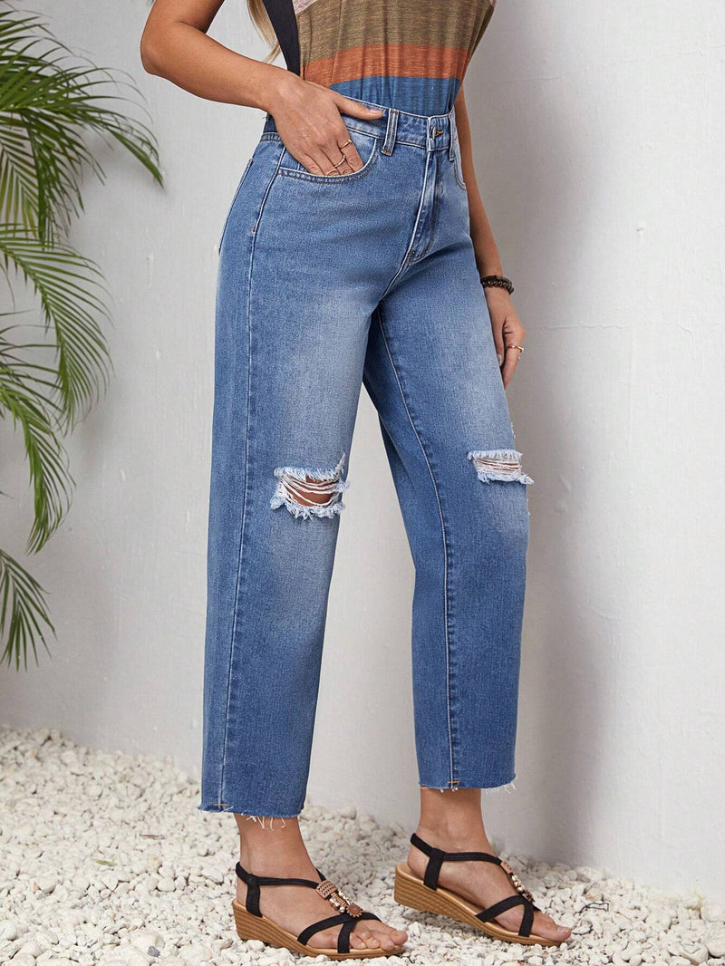 LUNE Jeans Desgastados De Mujer Con Bolsillos Insertados