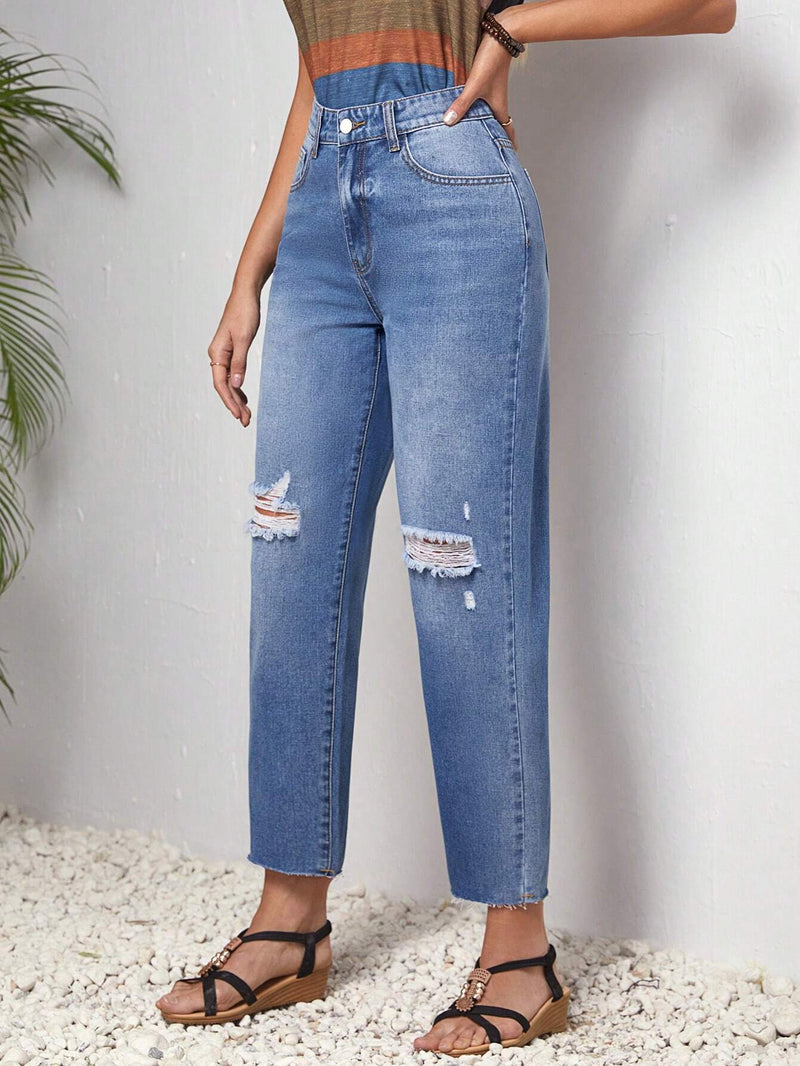 LUNE Jeans Desgastados De Mujer Con Bolsillos Insertados