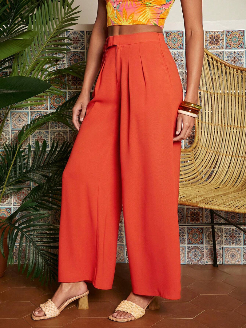 TRVLCHIC Pantalones anchos de talle alto y tejido ligero para el verano y las vacaciones de primavera-verano en color naranja