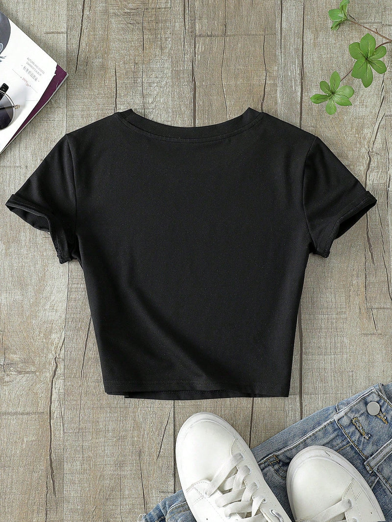 ICON Camiseta Recortada Para Mujer Con Gorra Impresa De Letras