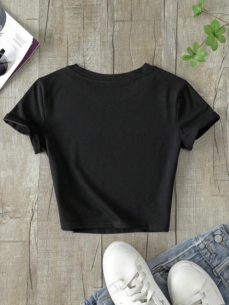 Camiseta Recortada Para Mujer Con Gorra Impresa De Letras