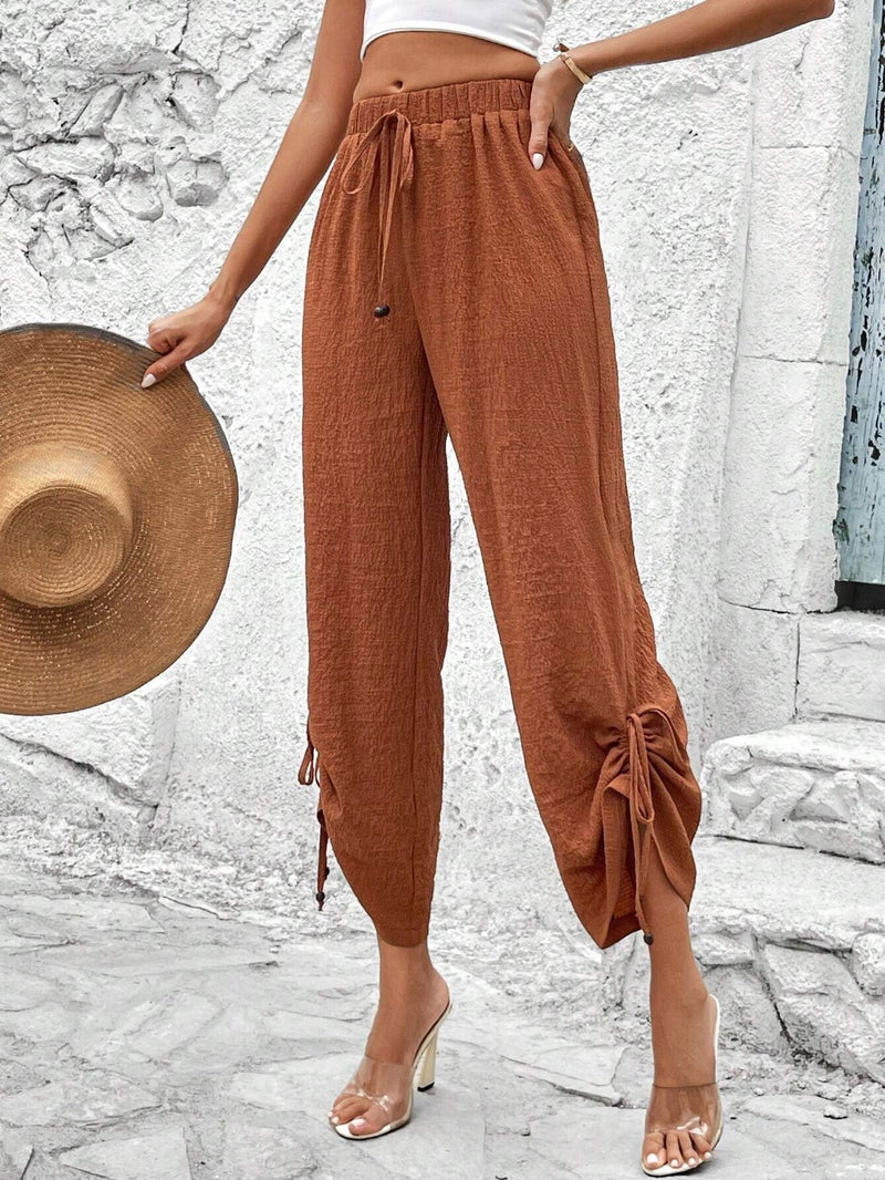 LUNE Pantalones Para Mujer Con Cintura Con Cordon Y Dobladillo Con Punos