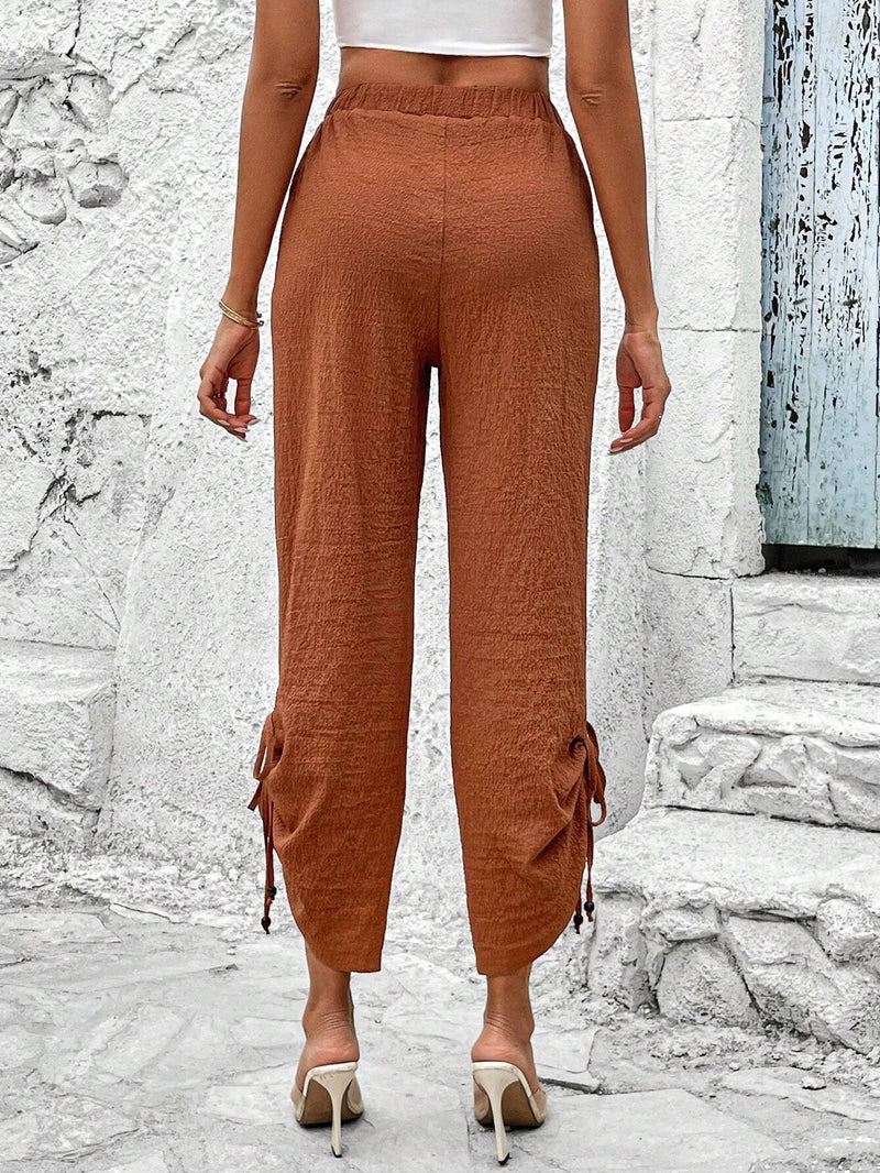 LUNE Pantalones Para Mujer Con Cintura Con Cordon Y Dobladillo Con Punos