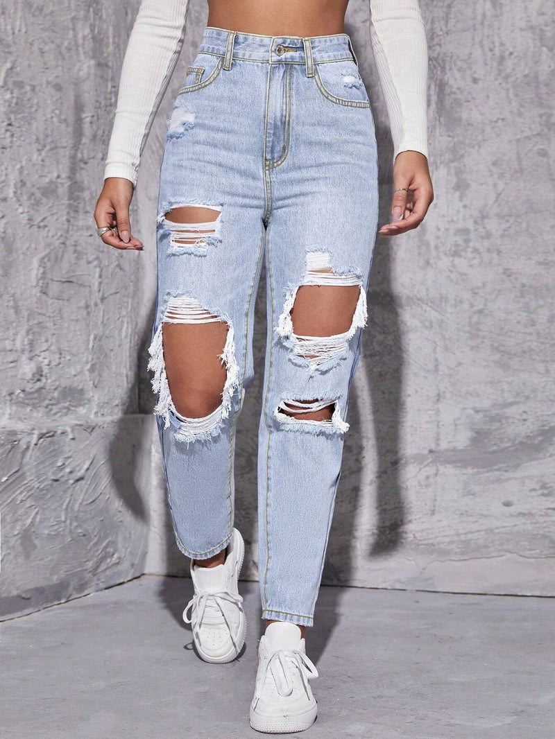 Tall Jeans casuales de mujer con pierna recta rasgados y bolsillos