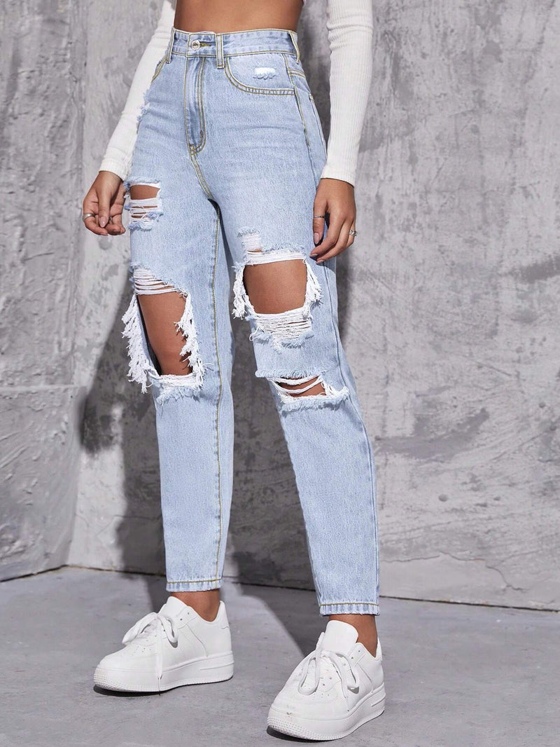 Tall Jeans casuales de mujer con pierna recta rasgados y bolsillos