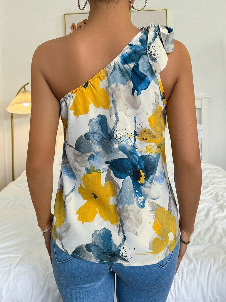 Prive Camisa Sin Mangas Con Cuello Asimetrico Y Estampado De Flores