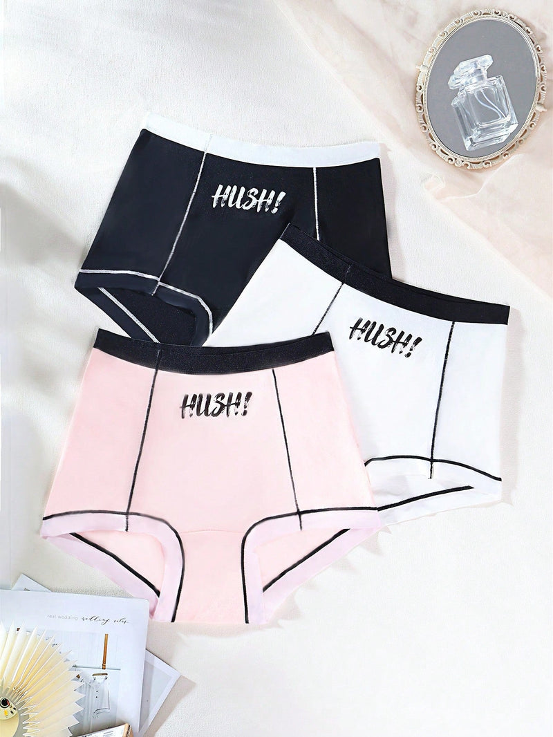 CoupledUp 3 Piezas/set Bragas Tipo Boxer Para Mujer De Contraste Con Patron De Letras