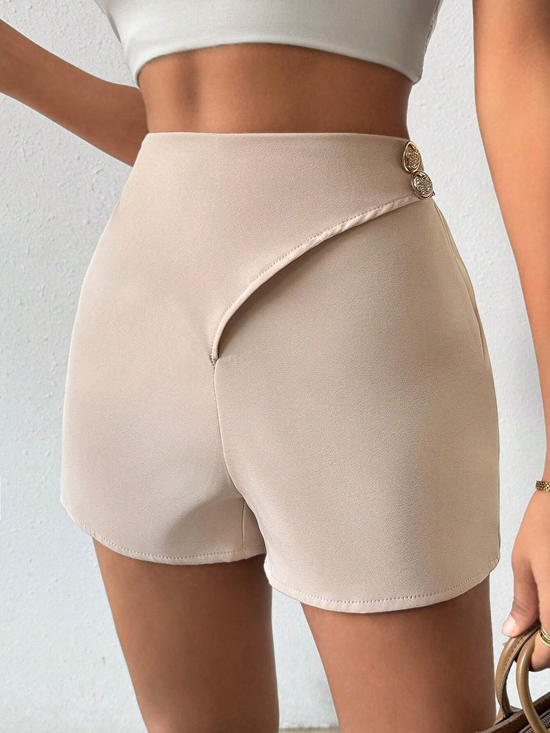 Essnce Pantalones Cortos Casuales Con Diseno Asimetrico En La Cintura Con Botones Decorativos