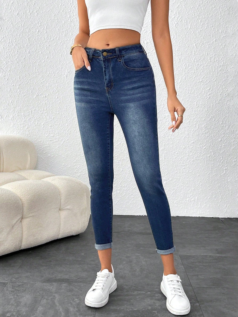 Frenchy Jeans Cortados Ajustados Elasticos De Verano Con Bajos Enrollados