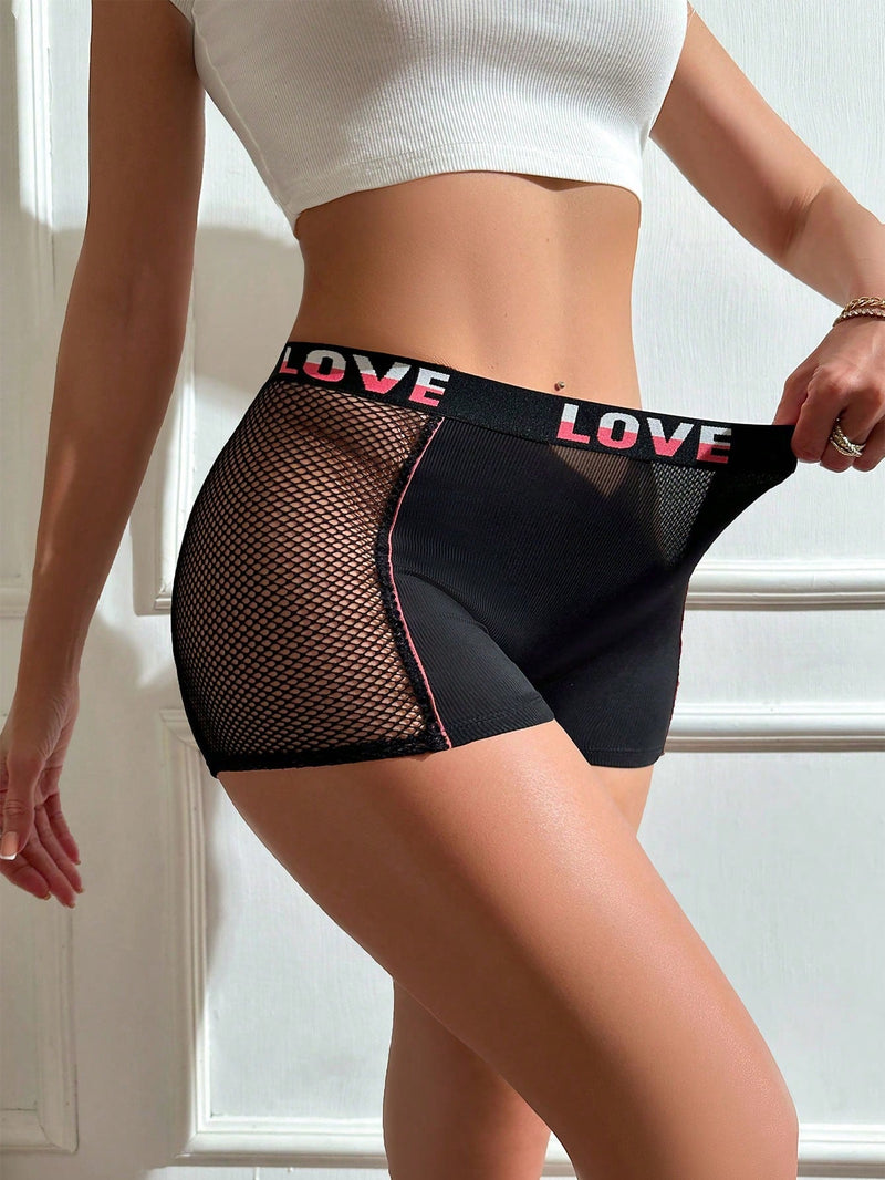 Boyshorts Hueco Con Cinturon Tejido Y Detalles De Letras Para Mujeres