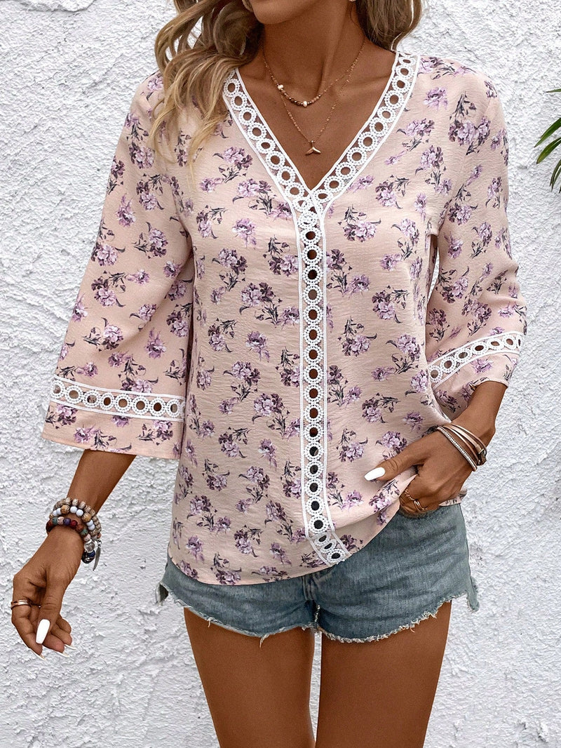 LUNE Blusa De Verano Con Parches De Encaje Floral Para Mujeres, Ideal Para Vacaciones