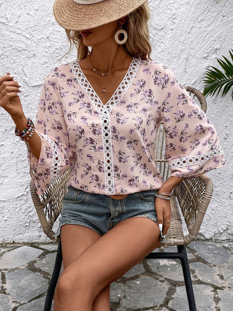 LUNE Blusa De Verano Con Parches De Encaje Floral Para Mujeres, Ideal Para Vacaciones