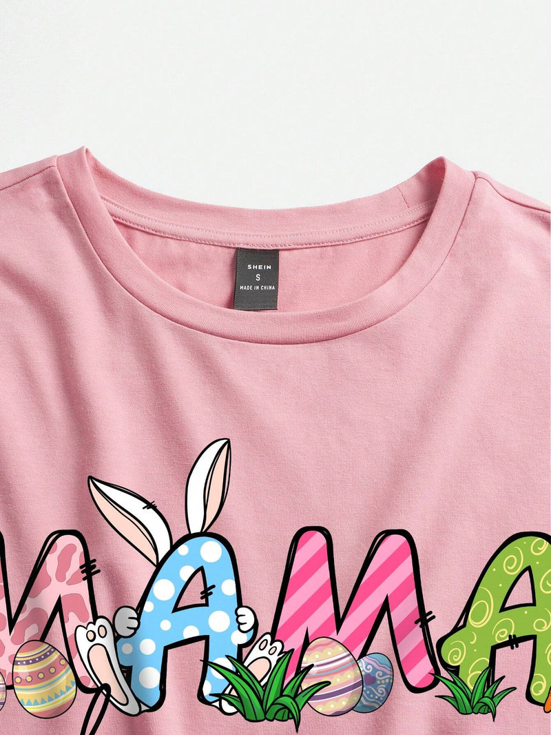 Camiseta para mujer con estampado de conejo, estilo casual y suelto, cuello redondo y mangas cortas, adecuada para el verano