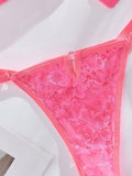 Conjunto De Encaje Sexy De Sujetador Y Bragas Para Mujer Con Correas De Hombro Ajustables