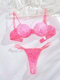 Conjunto De Encaje Sexy De Sujetador Y Bragas Para Mujer Con Correas De Hombro Ajustables
