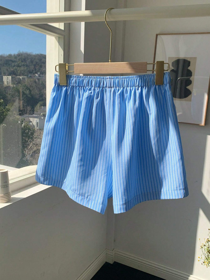 EZwear Shorts Informales Con Botones Delanteros Y Detalle De Rayas