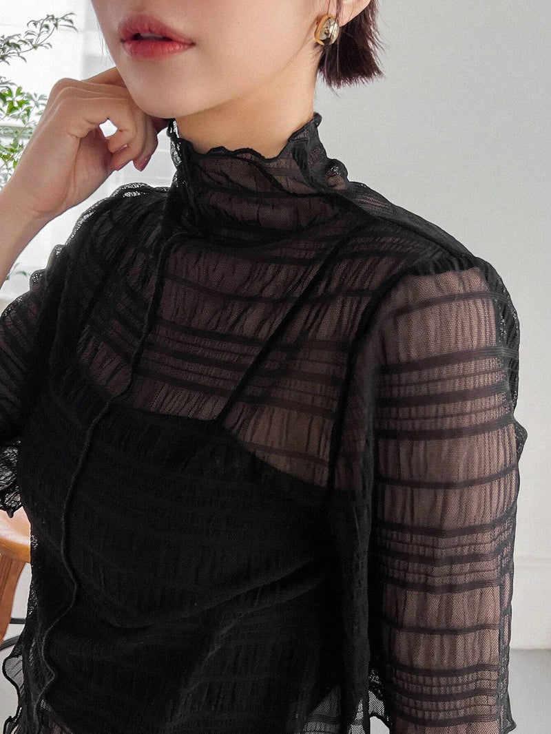 Camisa Transparente De Cuello Alto Para Mujer