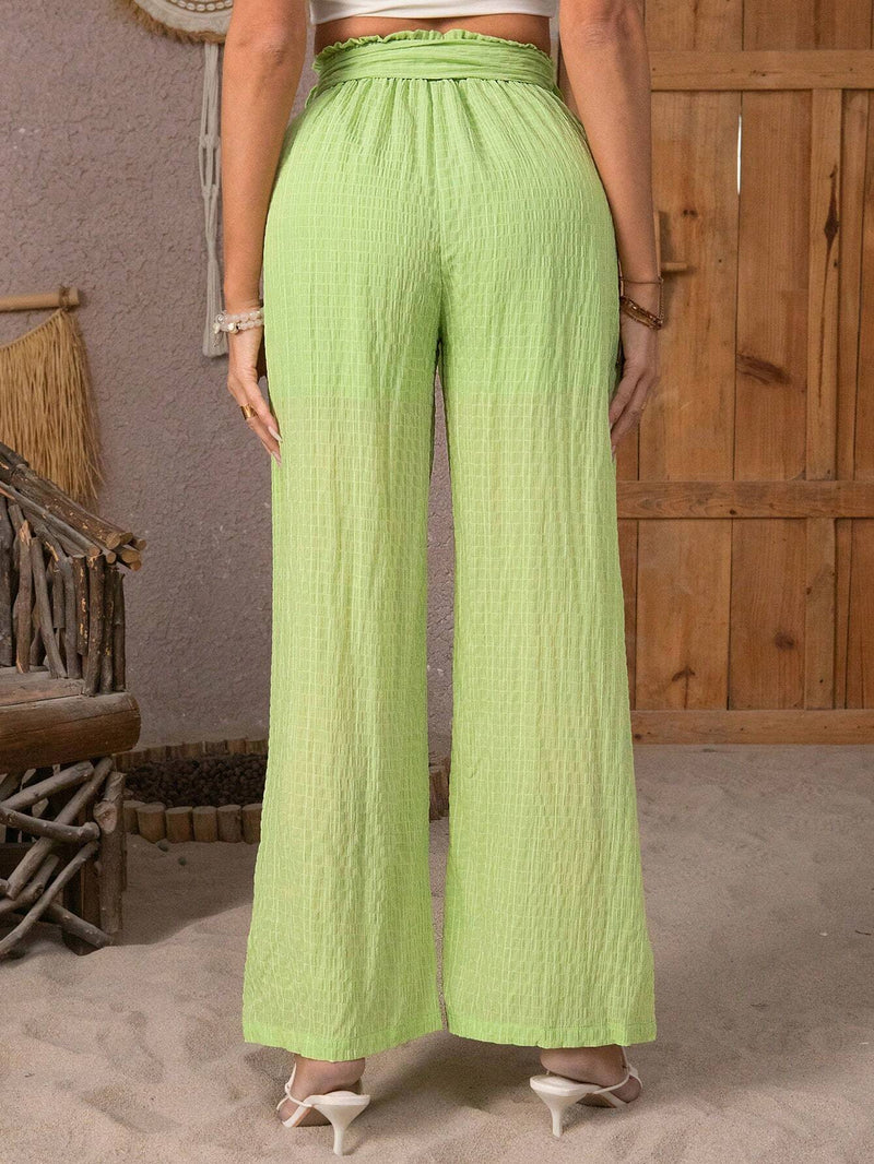 VCAY Pantalones De Haren De Color Solido Con Cintura Alta Para Mujer