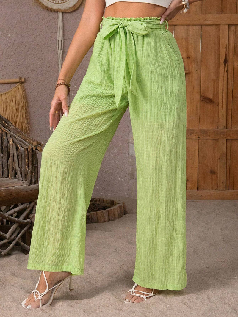 VCAY Pantalones De Haren De Color Solido Con Cintura Alta Para Mujer