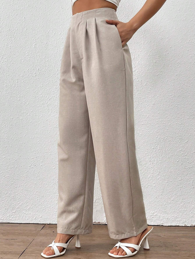 Essnce Pantalones Rectos Plisados De Color Liso Para Mujer