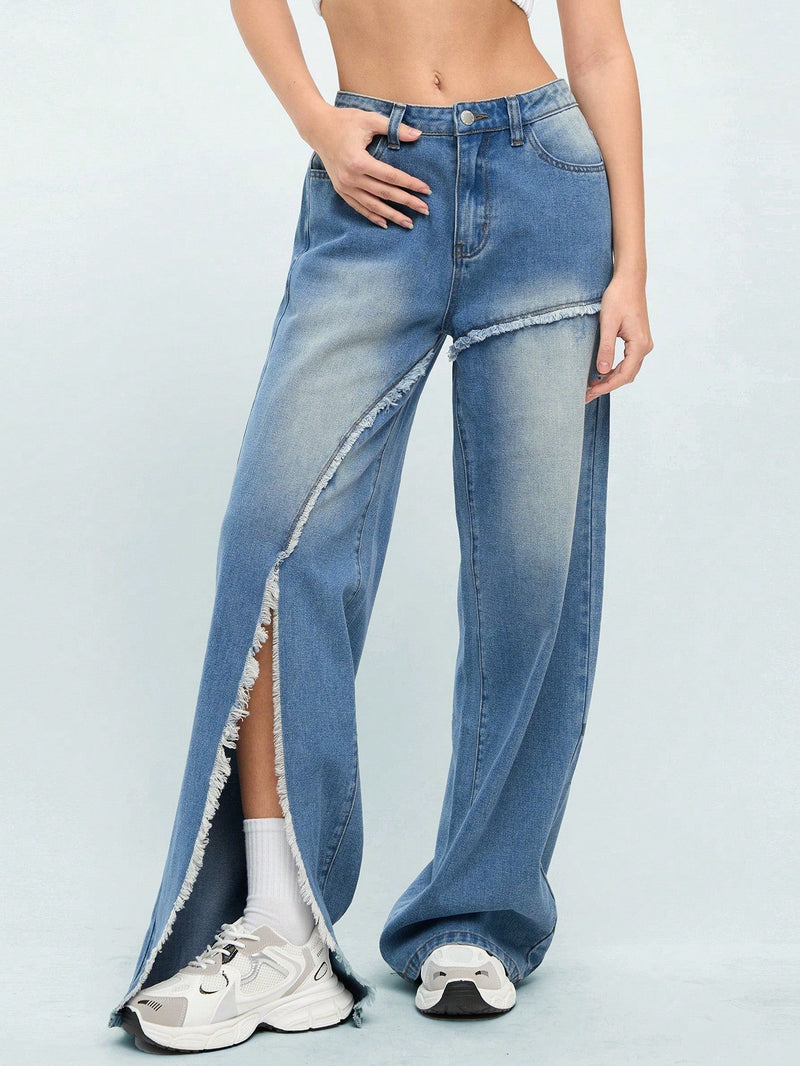 Forever 21 Jeans De Mujer Con Dobladillo Irregular Deshilachado