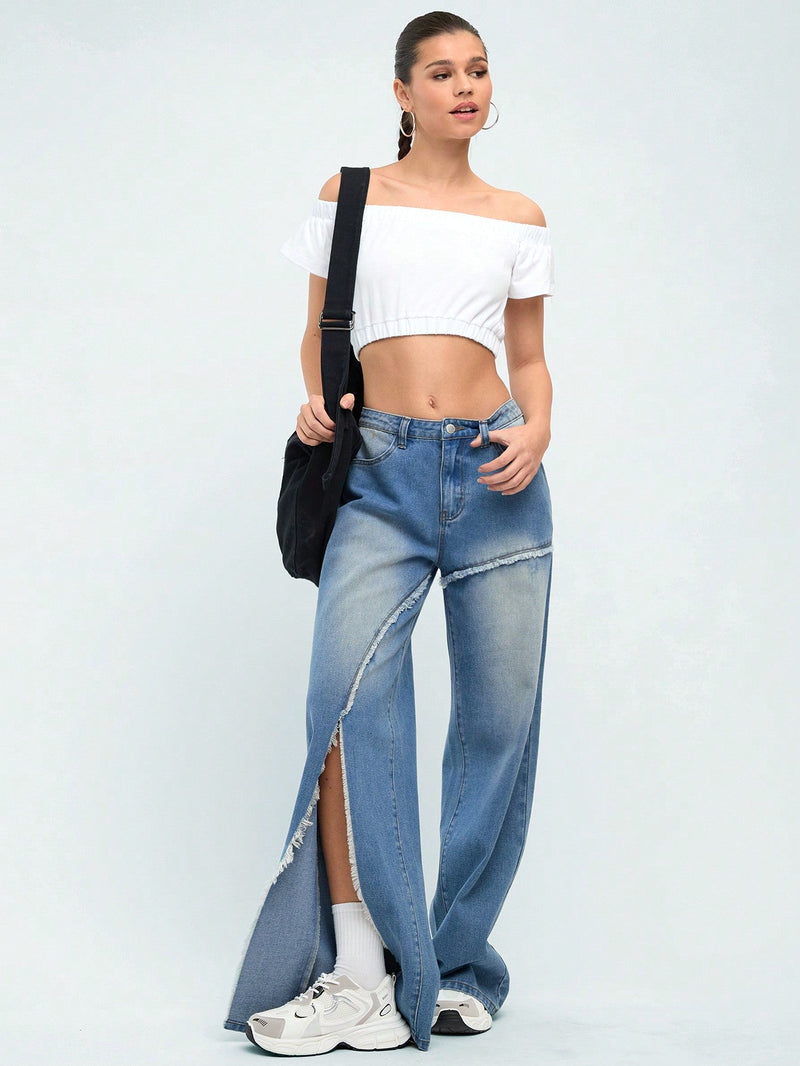 Forever 21 Jeans De Mujer Con Dobladillo Irregular Deshilachado