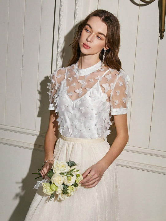 Top Transparente Con Apliques De Mariposa En 3d
