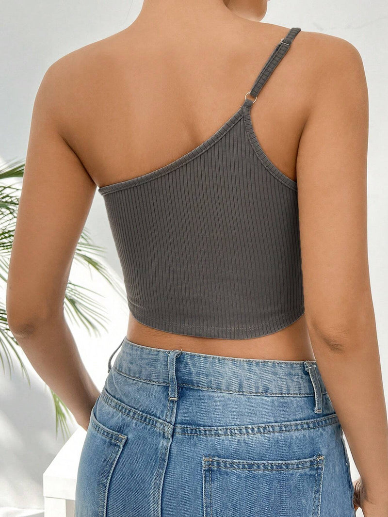 EZwear Top Asimetrico De Verano Sin Mangas De Hombro Descubierto Con Dobladillo Irregular Para Mujer