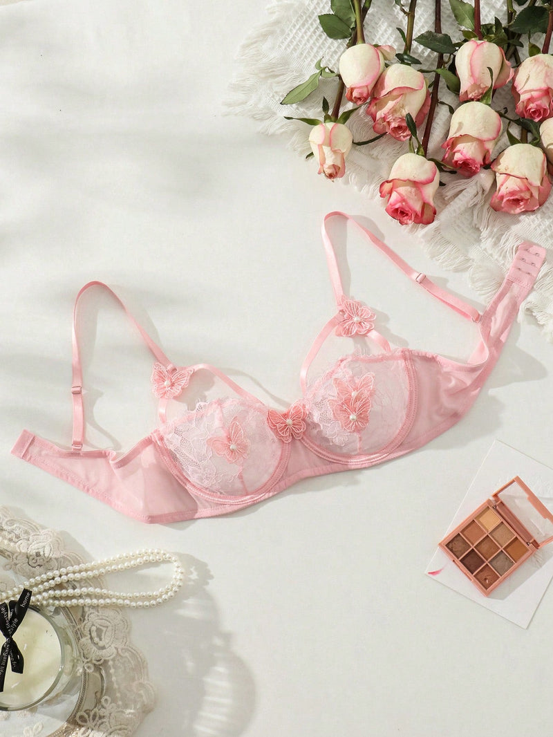 Conjunto De Lenceria Sexy Bordada Con Mariposas Para Mujer