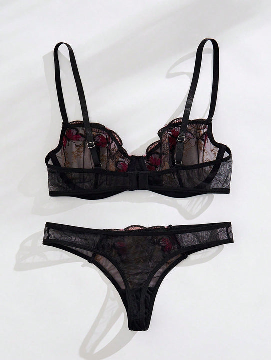 Conjunto De Sujetador Con Bordado De Mariposas Y Bragas Triangulares Para Mujeres