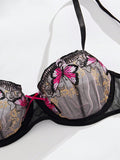 Conjunto De Sujetador Con Bordado De Mariposas Y Bragas Triangulares Para Mujeres