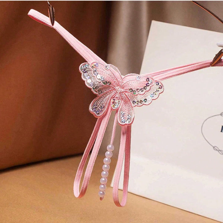 1 Pieza Tanga Sexy De Mujer Bordado Brillante Con Perlas, Entrepierna Abierta Y Malla Transparente, Bajo Ascenso