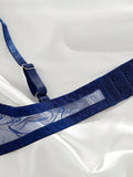 Conjunto de lenceria sexy azul bordado transparente con copa completa