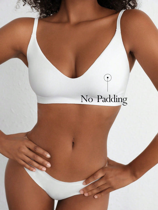 Leisure Sujetadores monocromaticos de alta elasticidad sin costuras diseno acanalado livianos y comodos-Blanco