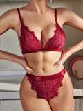 Set De Sujetador Y Braguitas Inalambricos Con Encaje De Color Solido