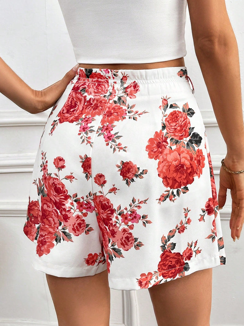 Frenchy Pantalones Cortos Con Pliegues Y Estampado De Flores Para Mujer