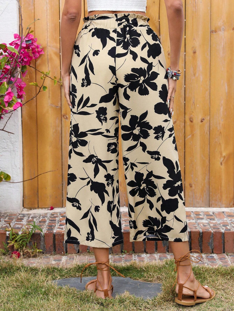 Pantalones Anchos Estilo Vacaciones Con Estampado Floral Para Mujer Para Uso Informal