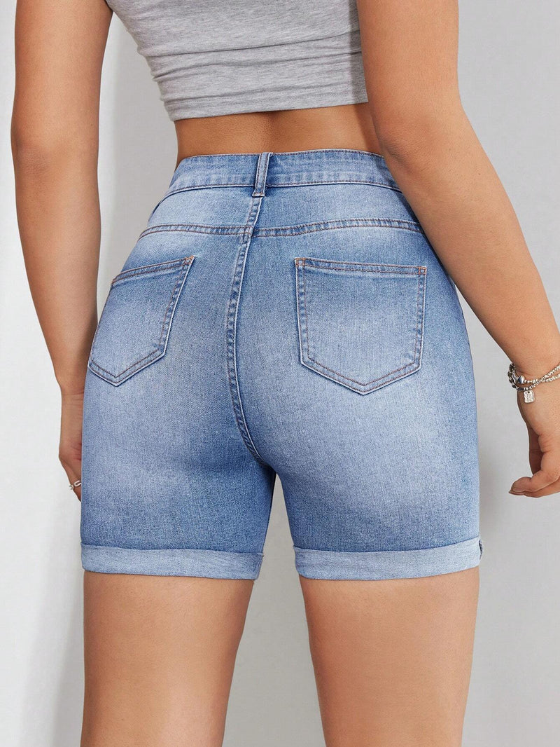 Shorts Vaqueros De Corte Slim Con Efecto Desgastado Y Lavado Y Bolsillos Diagonales