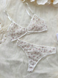 Conjunto De Lenceria Sexy De Malla De Mariposa Con Estampado Floral
