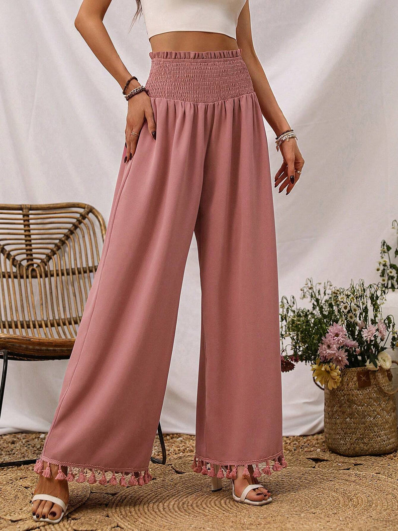 LUNE Pantalones Anchos De Cintura Alta De Color Solido Para Mujeres