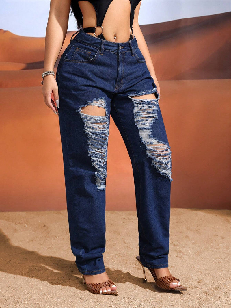 SXY Jeans Rotos Con Cremallera Y Bragueta